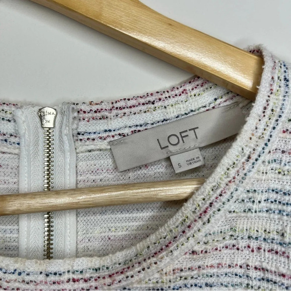 LOFT Colorful Boucle Tweed Puff Sleeve Shift Dress - Picture 6 of 9